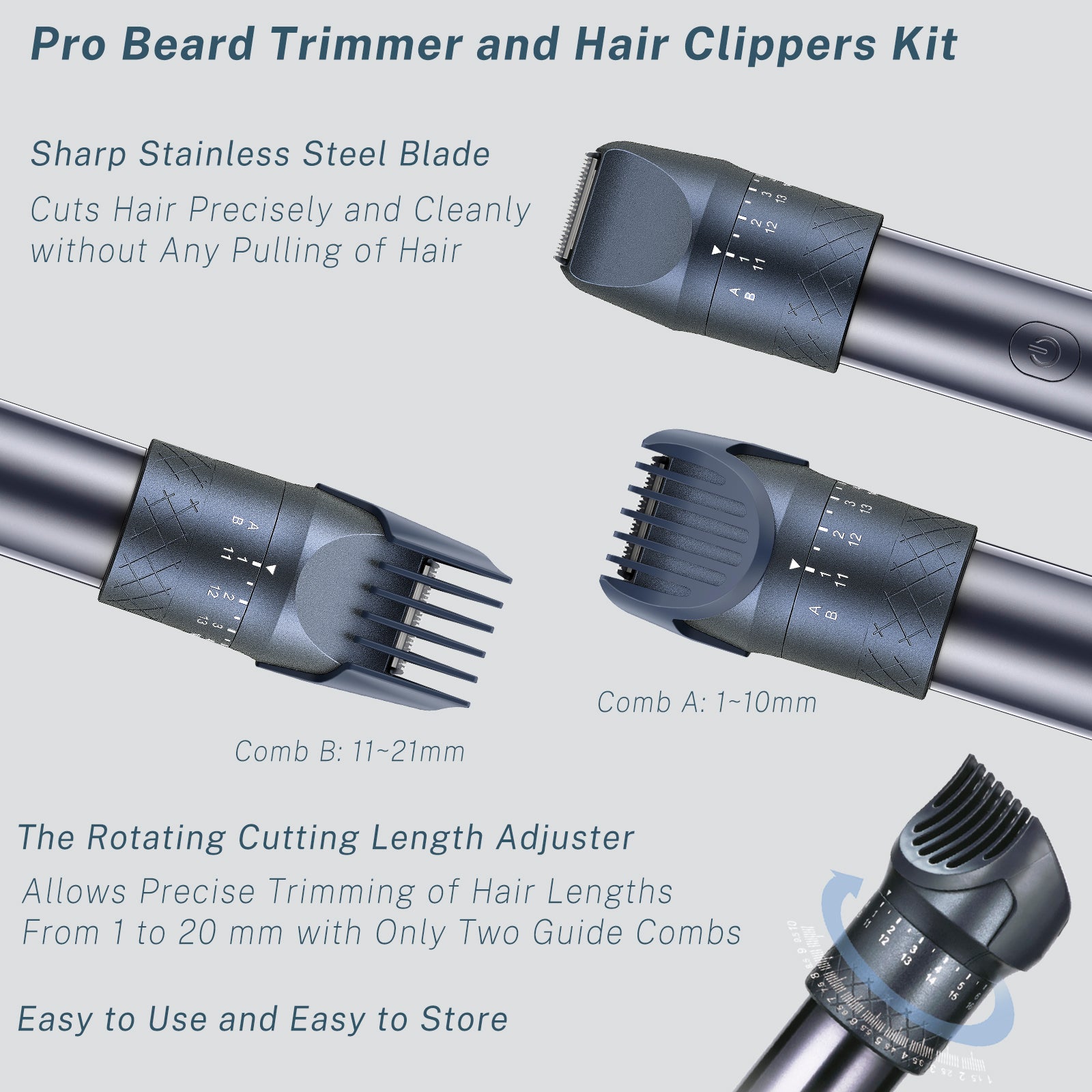 Beard Trimmer for Men with Foil Shavers, 5-in-1 Professional Hair Clippers Set with Adjustable Dial 20 Settings, Waterproof, USB-C Rechargeable Dock