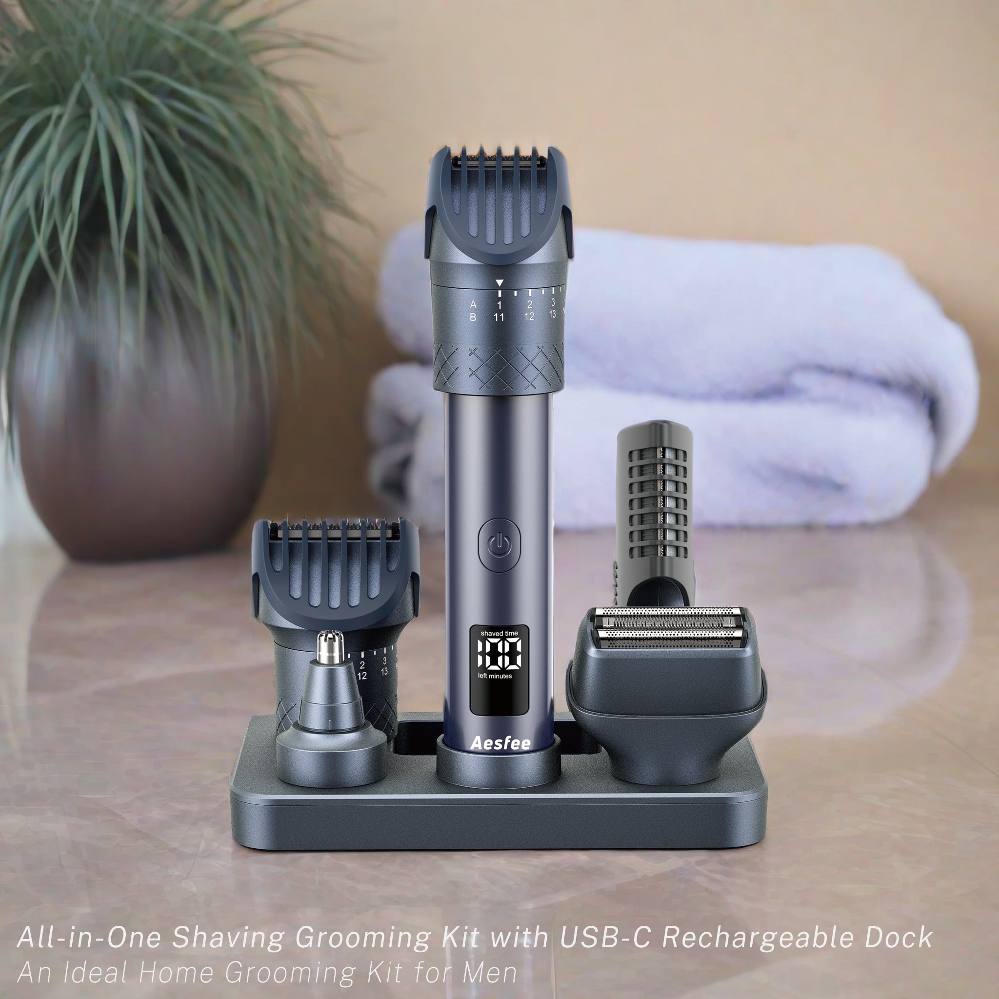 Beard Trimmer for Men with Foil Shavers, 5-in-1 Professional Hair Clippers Set with Adjustable Dial 20 Settings, Waterproof, USB-C Rechargeable Dock