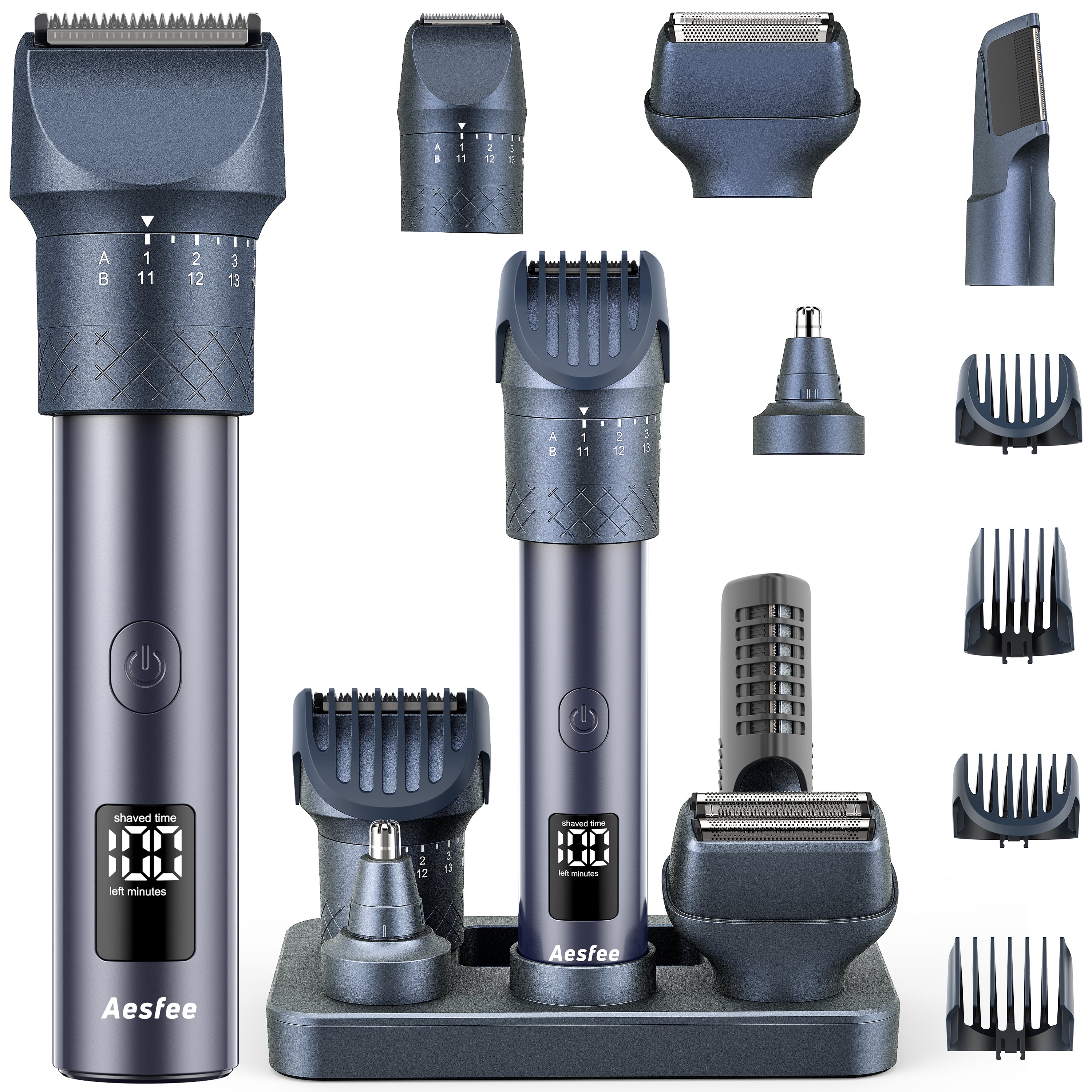 Beard Trimmer for Men with Foil Shavers, 5-in-1 Professional Hair Clippers Set with Adjustable Dial 20 Settings, Waterproof, USB-C Rechargeable Dock
