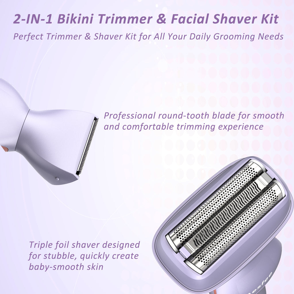 Electric Razors for Women Face Full Body, 2-IN-1 Bikini Trimmer Shavers for Womens Legs Arms Underarm Pubic Hair, Waterproof, USB-C Rechargeable