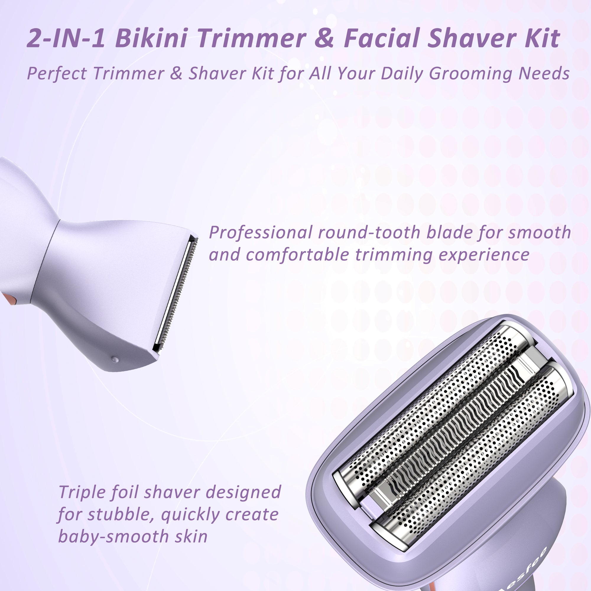 Electric Razors for Women Face Full Body, 2-IN-1 Bikini Trimmer Shavers for Womens Legs Arms Underarm Pubic Hair, Waterproof, USB-C Rechargeable